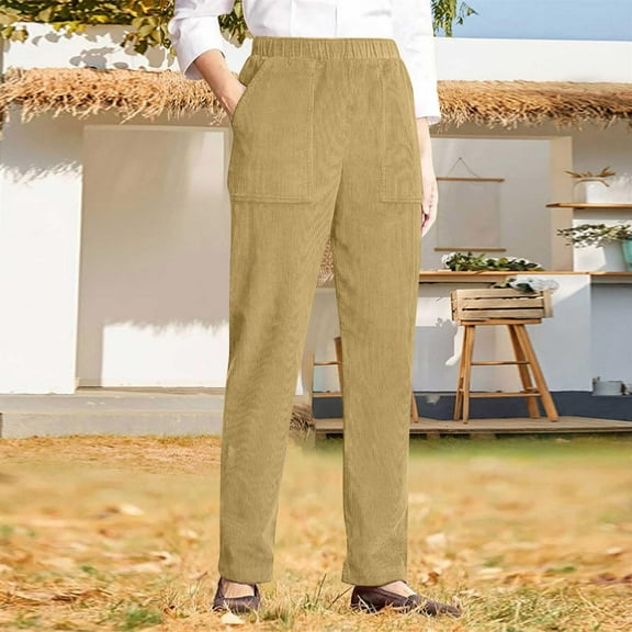 BILIKEYU Women's Fashion Casual Solid Color Elastic Waist Corduroy Pants, Winter Outfits For Women, Corduroy Pants For Women, Fleece Pants Women