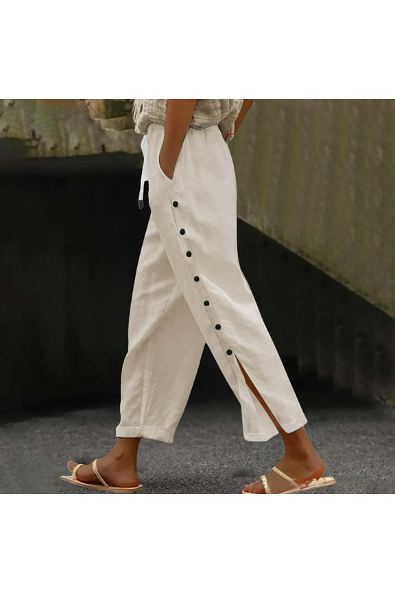 Women's Fashion Solid Color Cotton Linen Casual Pants, Straight Leg Jeans for Women, Wide Leg Pants Woman, Stretchy Work Pants for Women