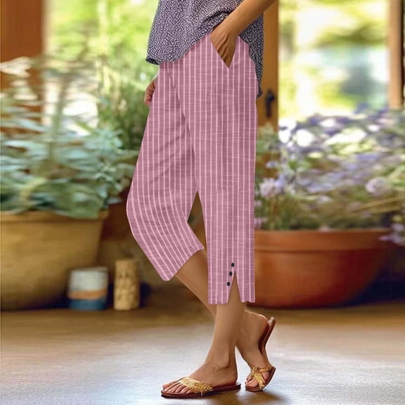 BILIKEYU Women's Fashionable Casual Buttons Linen Pants, Women's Pants, Travel Pants, Work Pants Women