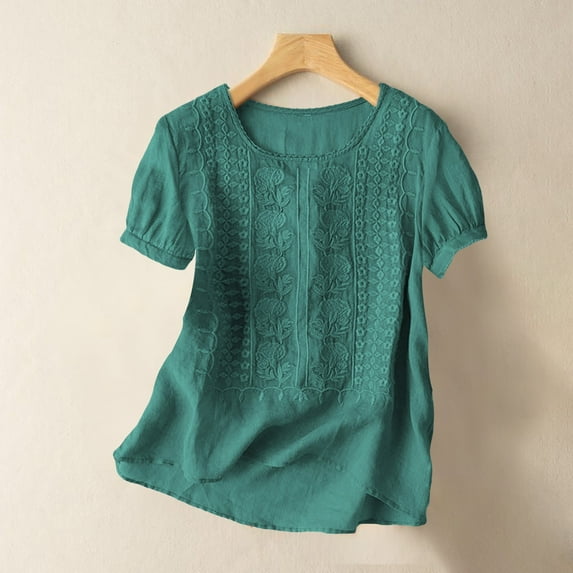 BILIKEYU Women's Fashionable Casual Solid Color Pleated Cotton And Linen Tops, Women'S Clothing, Linen Tops For Women, Linen Blouses For Women
