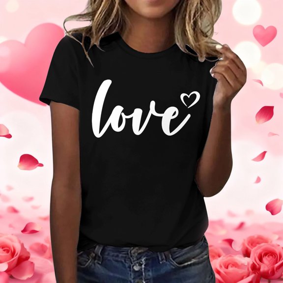 BILIKEYU Women's Fashionable Casual Valentine's Day Printed T Shirt, Womens T Shirts, Valentines Day Shirt, Womens Tops Trendy