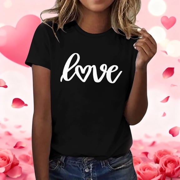 BILIKEYU Women's Fashionable Casual Valentine's Day Printed T Shirt, Womens T Shirts, Valentines Day Shirt, Womens Tops Trendy