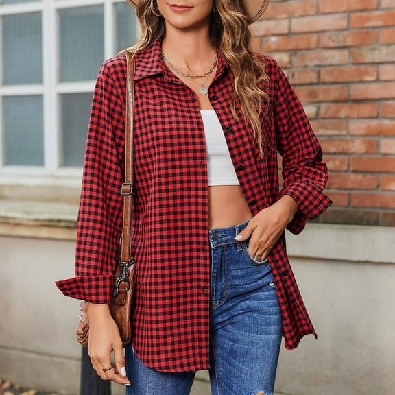 BILIKEYU Women's Flannel Button Down Shirts Blouses, Womens Tops, Long Sleeve Shirts for Women, Fall Clothes for Women
