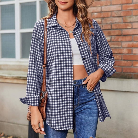 BILIKEYU Women's Flannel Button Down Shirts Blouses, Womens Tops, Long Sleeve Shirts for Women, Fall Clothes for Women