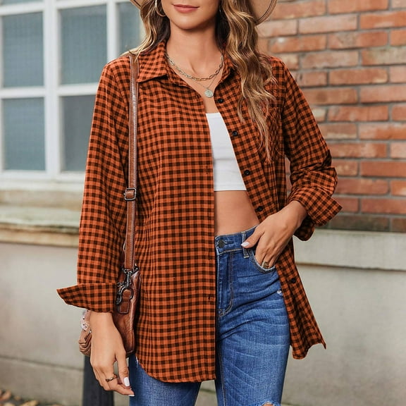 BILIKEYU Women's Flannel Button Down Shirts Blouses, Womens Tops, Long Sleeve Shirts for Women, Fall Clothes for Women