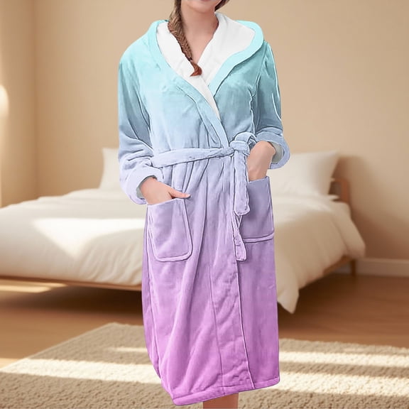 BILIKEYU Women's Fleece Plush Long Warm Bathrobe Loungewear, Winter Clothing for Women, Bathrobe for Women, Women's Sleepwear