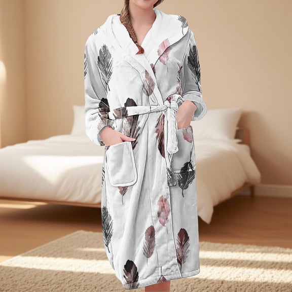 BILIKEYU Women's Fleece Plush Warm Bathrobe Loungewear, Women's Sleepwear, Bathrobe for Women, Winter Clothing for Women