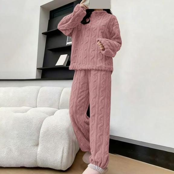 BILIKEYU Women's Fuzzy Warm Cozy Winter Fleece Sweatsuit, Fleece Pajamas Women, Two Piece Outfits, Fuzzy Pajama Pants