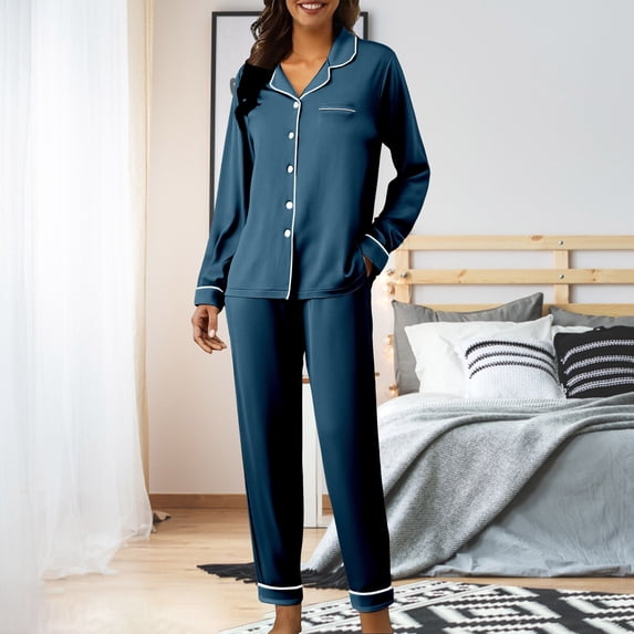 BILIKEYU Women's Long Sleeve Sleepwear Button Loungewear Soft 2 Piece Set, Womens Pajamas, Fall Pajamas Women, Pajamas for Women Set