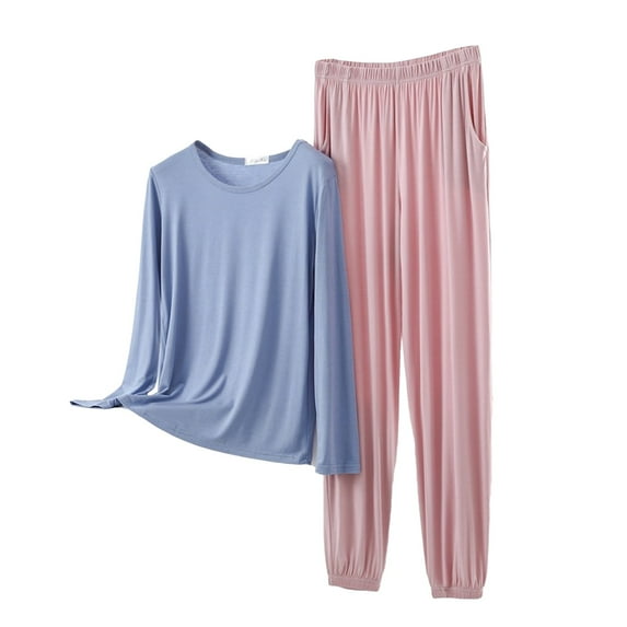 BILIKEYU Women's Long Sleeved Plus Size Solid Color Long Sleeved Pajamas Two Piece Set, Pajamas for Women Set, Women's Sleepwear, Plus Size Pajamas