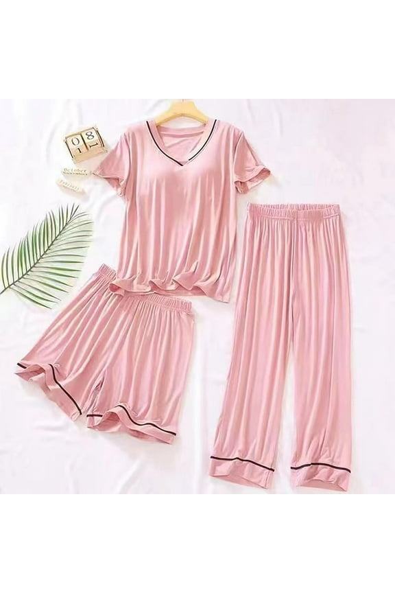 Women's Petite Length Top Wide Leg Pants Pajamas set, Womens Pajamas, 2 Piece Sets for Women, Fall Pajamas Women