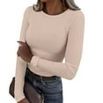 thumbnail image 1 of BILIKEYU Women's Pure Color Stripes High Elastic Long Sleeved Top, Long Sleeve Shirts for Women, Womens Tops, Fall Clothes, 1 of 1
