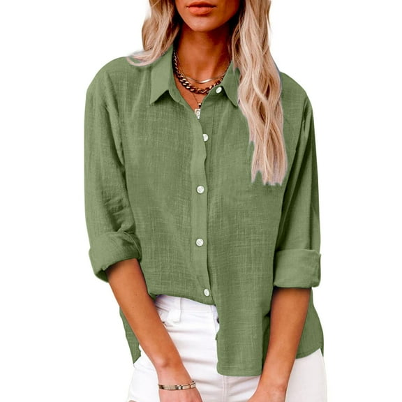 BILIKEYU Women's Solid Color Collar Cotton Long Sleeved Shirt, Womens Tops, Fall Clothes for Women, Long Sleeve Shirts for Women