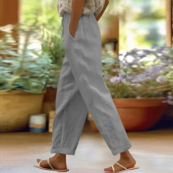 BILIKEYU Women's Solid Elastic Waist Cotton Casual Slit Trouser Legs Pants, Womens Pants, Sweatpants for Women, Joggers for Women