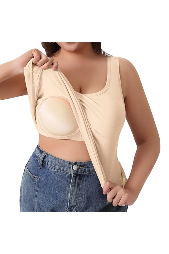 Women's Tank Tops, Cotton Shelf Bra Cami Shirts Double Lined Spaghetti Strap Sleeveless Undershirts for Women Basic Cute Going Out Summer Tops, Beige