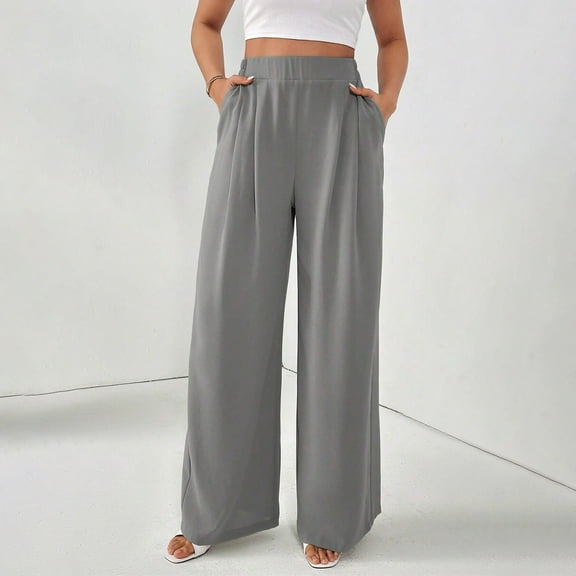 BILIKEYU Women's Wide Leg Casual Slacks Business Pant Cotton Linen Trouser with Pockets, Wide Leg Pants Woman, Straight Leg Jeans for Women, Stretchy Work Pants for Women