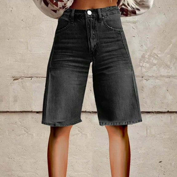 BILIKEYU Women's Wide Leg Denim Shorts, Shorts for Women, Wide Leg Pants Woman, Elastic Waist Jeans for Women