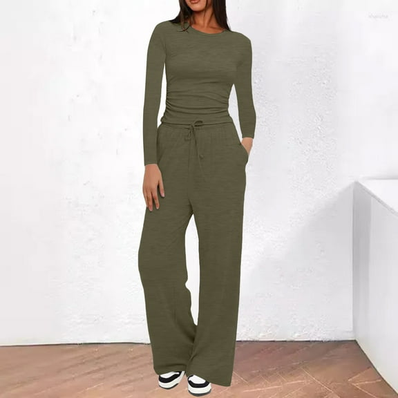 BILIKEYU Women's Wide Leg Long Sleeve Crop Tops Pajamas Set, Fall Pajamas Women, Womens Pajamas Set, Ladies Pajamas Sets