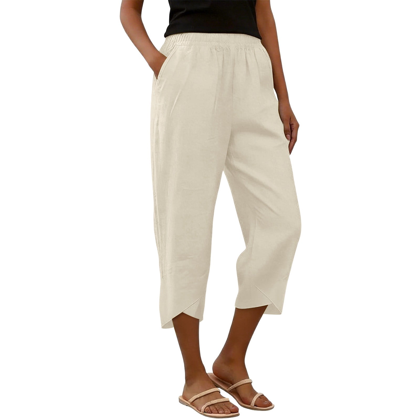 BILIKEYU Women's Wide Leg Pants Boho Summer Capri Palazzo Harem Casual ...
