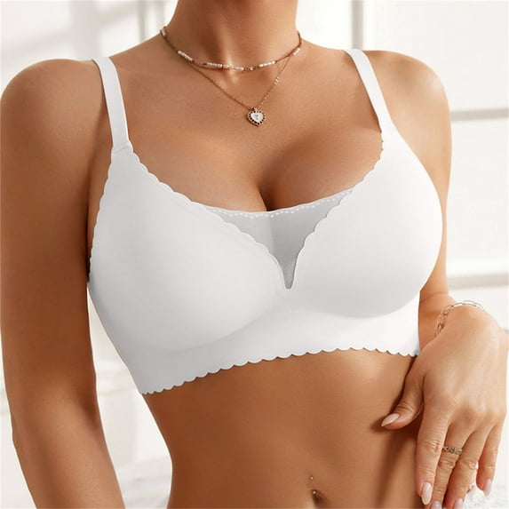 BILIKEYU Women's Wireless Bra, Comfortable Seamless Full Coverage Mesh Bra, Women's Deep V-Neck Top