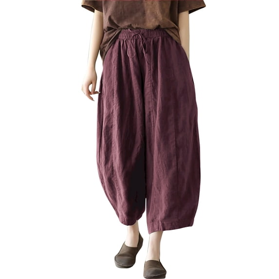 BILIKEYU Womens Baggy Wide Leg Pants Summer Casual Elastic Waist Palazzo Harem Pants with Pockets Capri Comfy Workout Going Out Sweatpant, Purple