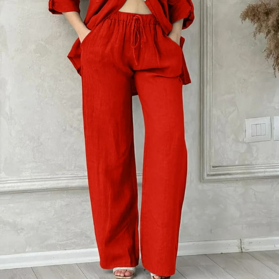 BILIKEYU Womens Daily Elastic Waist Solid Color Casual Loose Trousers, Womens Pants, Sweatpants Women, Wide Leg Pants Woman