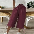 thumbnail image 1 of BILIKEYU Womens High Waisted Cropped Wide Leg Stretchy Straight Pants Trousers with Pockets, Khaki Pants for Women, Khaki Capris for Women, Hot Weather Pants Women, 1 of 5