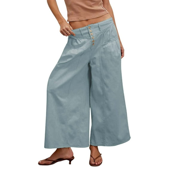 BILIKEYU Womens Linen Pants Wide Leg High Waisted Drawstring Casual Flowy Pants with Pockets, Womens Linen Pants, Linen Beach Pants Women, Elastic Waist Work Pants for Women