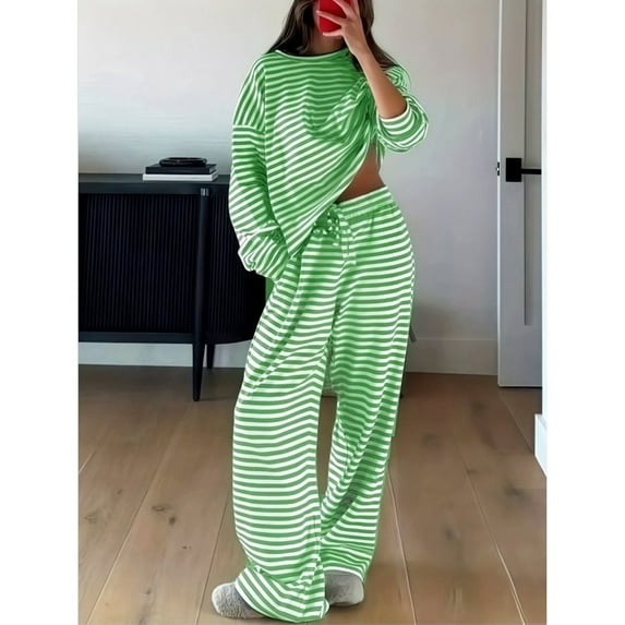 BILIKEYU Womens Striped Two Piece Outfits Matching Sweatsuit, Sweatsuits For Women, Loungewear Sets Woman, Fleece Pajamas Women