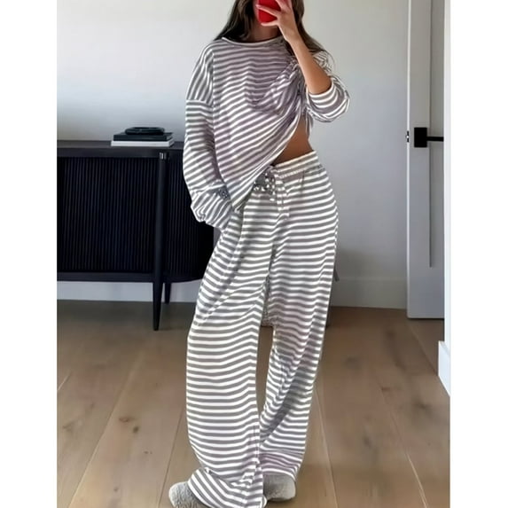 BILIKEYU Womens Striped Two Piece Outfits Matching Sweatsuit, Sweatsuits For Women, Loungewear Sets Woman, Fleece Pajamas Women