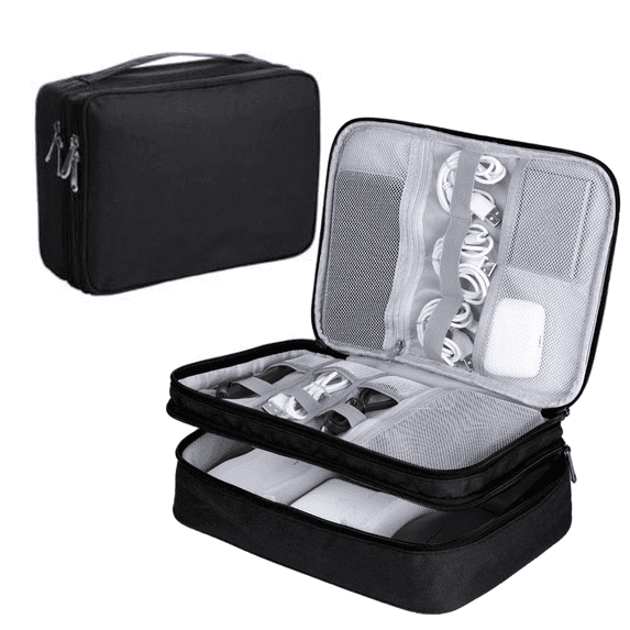 BILISPARK Electronics Travel Organizer Case - Double Layer Tech Pouch, Lightweight Shockproof Pouch with Removable Dividers | Fits 11" Tablet Computer,Black