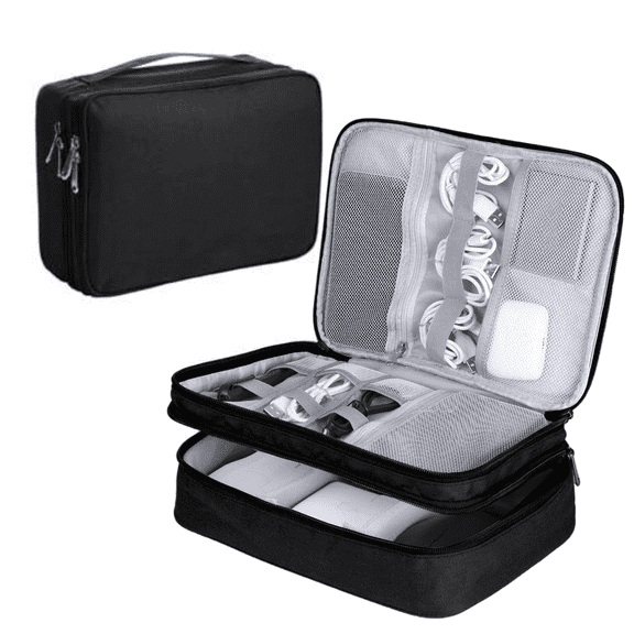 BILISPARK Electronics Travel Organizer Case - Double Layer Tech Pouch, Lightweight Shockproof Pouch with Removable Dividers | Fits 11" Tablet Computer,Black