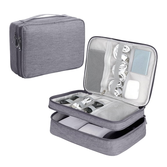 BILISPARK Electronics Travel Organizer Case - Double Layer Tech Pouch, Lightweight Shockproof Pouch with Removable Dividers | Fits 11" Tablet Computer,Gray