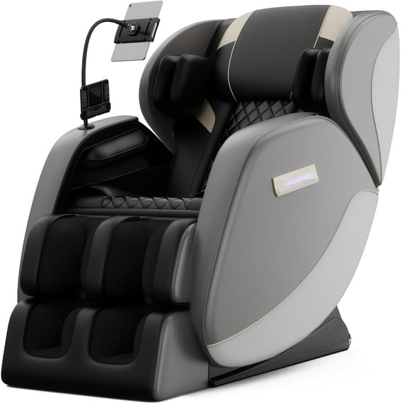 BILITOK Full Body Zero Gravity Massage Chair with Heating, Airbags, Bluetooth Speaker, Foot Roller, and Touch Screen Control - Grey