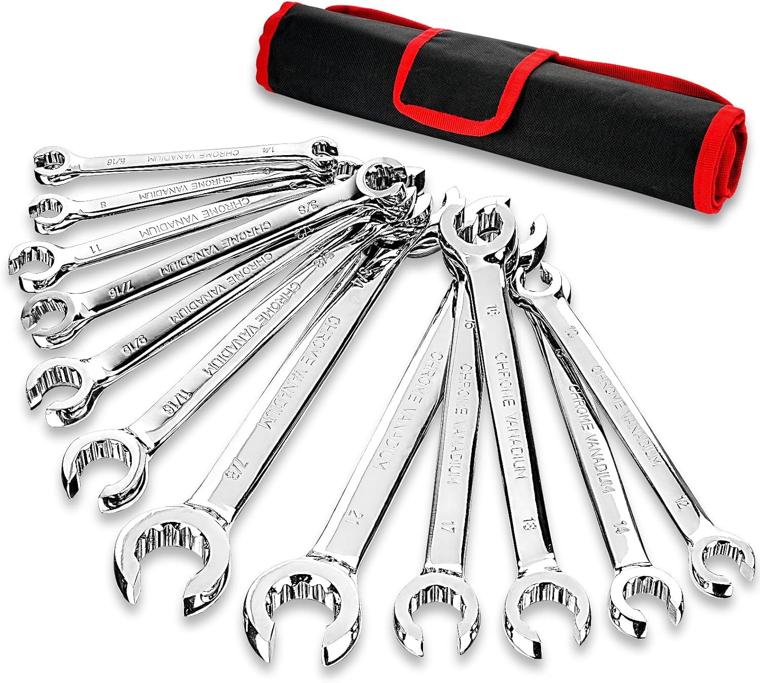 BILITOOLS 12-Piece Flare Nut Wrench Set, Metric & Standard, 12-Point Line Wrench Set 6 to 21mm & 1/4" to 7/8", Cr-V Steel