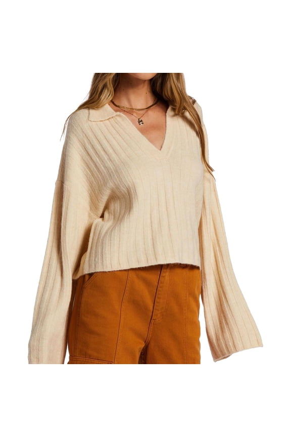 BILLA BONG Womens Cropped Knit Sweater, White, Large