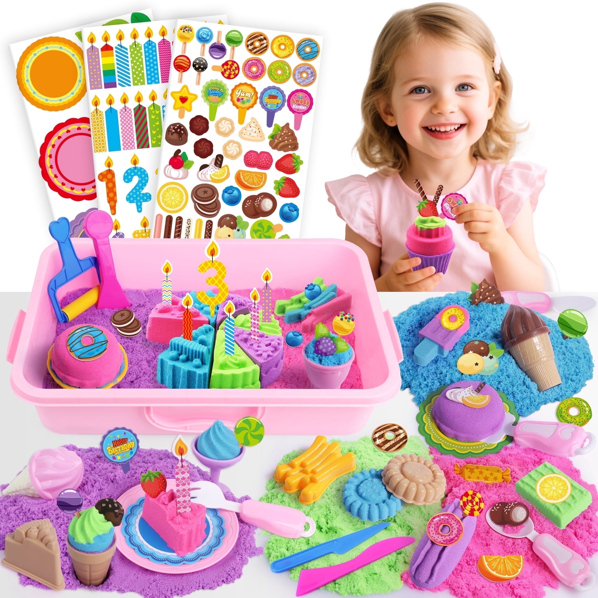 BILLEEIT Cake & Ice Cream Sensory Bin Sand Toy for Kids Ages 3+, 43 ...