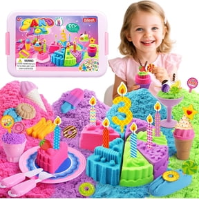 BILLEEIT Magic Cake & Ice Cream Sensory Sand Kit for Kids Ages 3+, 4 Colors of Play Sand (2.2 lbs), 43 PCS Accessories, Pretend Play Creative Sand Play Set for Girls