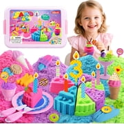 BILLEEIT Magic Cake & Ice Cream Sensory Sand Kit for Kids Ages 3+, 4 Colors of Play Sand 2.2 lbs, 43 PCS Accessories, Pretend Play Creative Sand Play Set for Girls