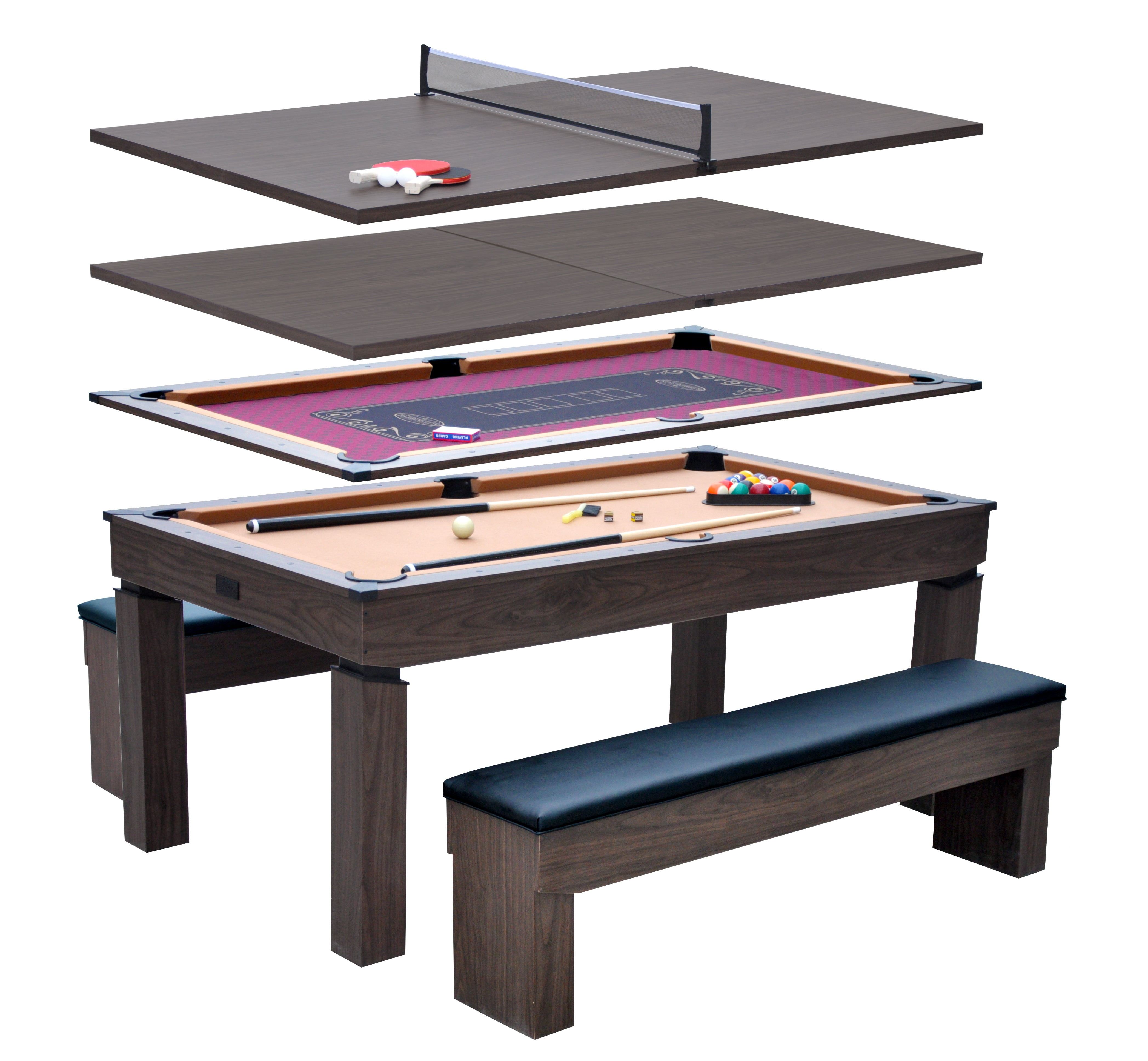 6 ft Pool Table 4-in-1 Dining Top, Table Tennis and Poker with Game Accessories, by Barrington Billiards