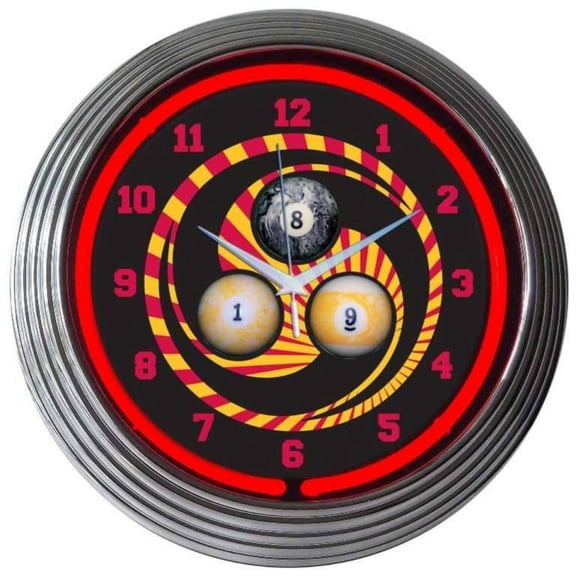 BILLIARDS 1, 8, 9 NEON CLOCK 8BI189