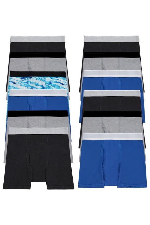 12 Pack Boys Cotton Underwear Boxer Briefs, Assorted Underpants for Children, Bulk Kids Boxer Brief Pack, Size X-Large