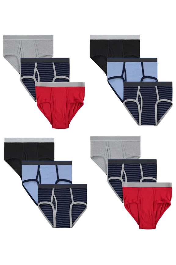 12 Pack Boys Cotton Underwear Briefs, Assorted Colors Underpants for Children, Bulk Brief Packs, Size Medium