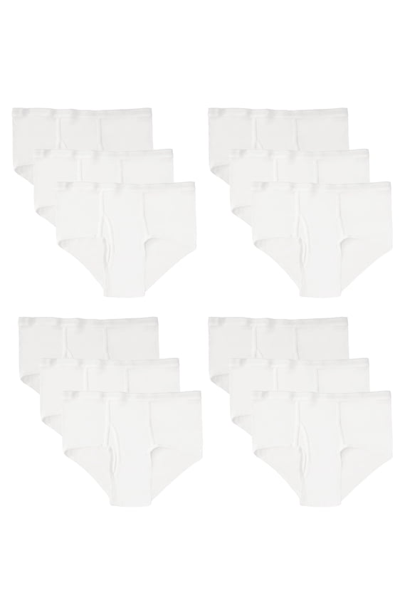 12 Pack Boys Cotton Underwear Briefs, White Colors Underpants for Children, Bulk Brief Packs, Size Small