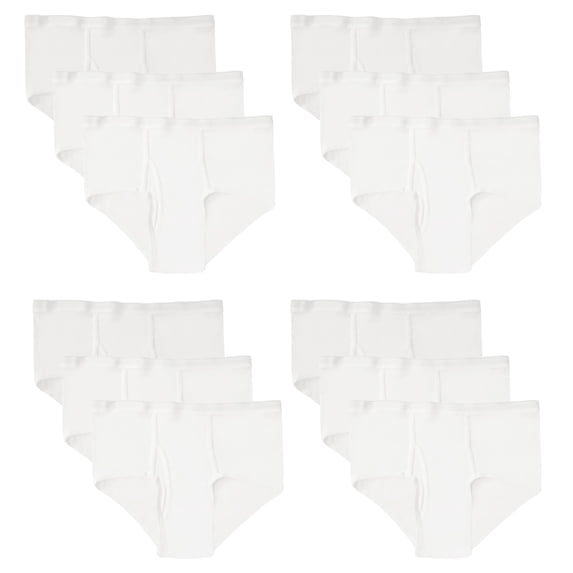 BILLIONHATS 12 Pack Boys Cotton Underwear Briefs, White Colors Underpants for Children, Bulk Brief Packs (X-Large)