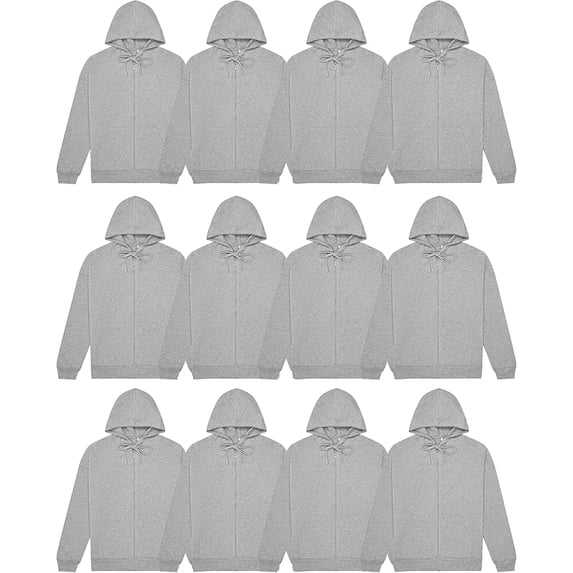 BILLIONHATS 12 Pack Heather Gray Adult Full Zip Hoodie Fleece Zip Up Sweatshirts, Soft Cotton Blend Casual Hoodie for Men, Women (2X-Large)