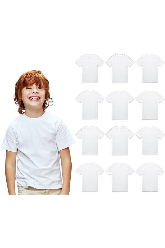 12 Pack Kids Cotton Tshirts Bulk, Wholesale Unisex Children Tees, Lightweight Tshirt Packs for Boys Girls