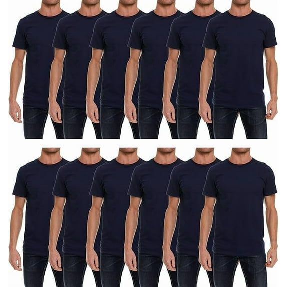 BILLIONHATS 12 Pack Men's Cotton Short Sleeve Lightweight T-Shirts, Bulk Crew Tees for Guys, Solid Bright Colors T-Shirt Navy Blue