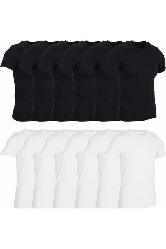 12 Pack Men's Solid Colors Cotton T-Shirts Short Sleeve Lightweight Tees, Bulk Black and White, Size Medium