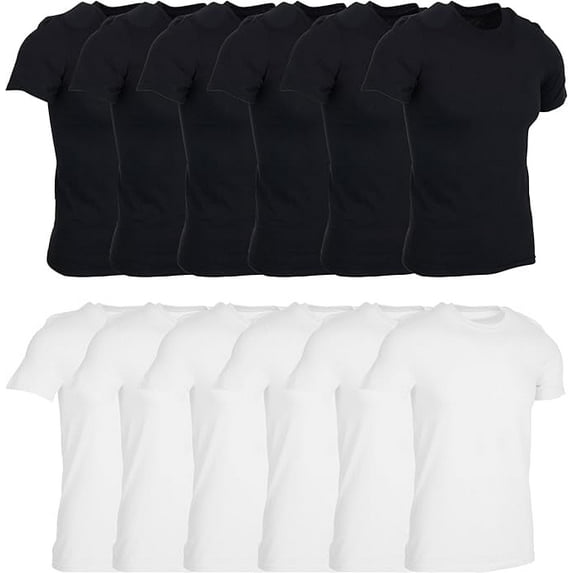 BILLIONHATS 12 Pack Men's Solid Colors Cotton T-Shirts Short Sleeve Lightweight Tees, Bulk Black and White, Size X-Large